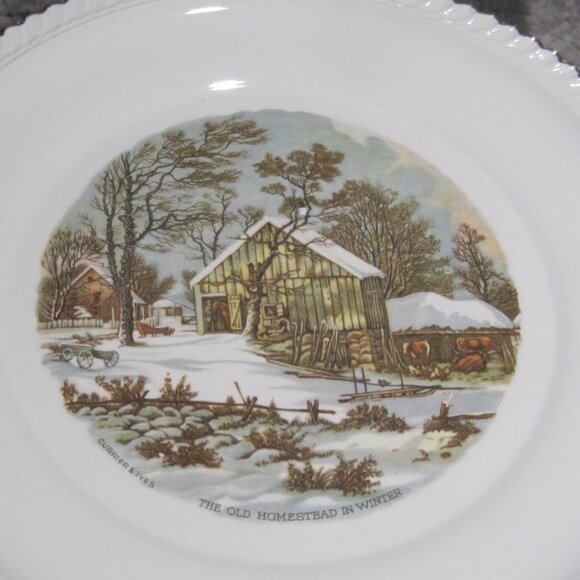 6 Currier and Ives “The Old Homestead In Winter" Collector Plates by Harkerware - Picture 2 of 7